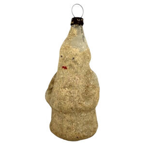 Vintage Unsilvered Blown Glass Mica Snowman Ornament Figural Christmas Sugared